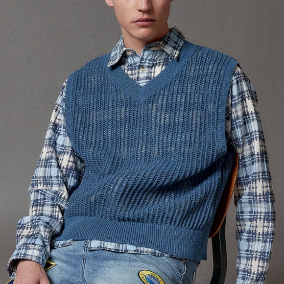 BDG Knit Sweater Vest Tank in Blue - Picture 1 of 6